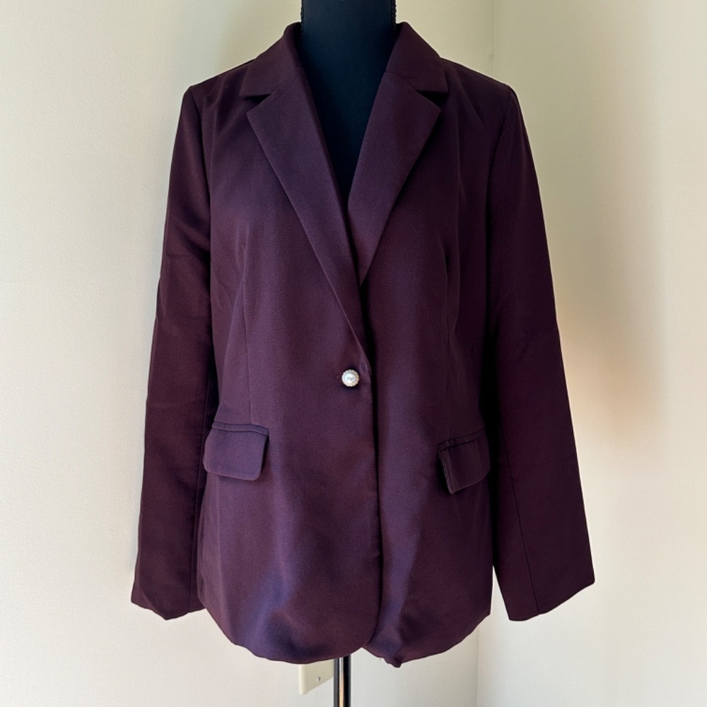 *THE MOON* Burgundy Long Sleeve Button Blazer Suit Jacket